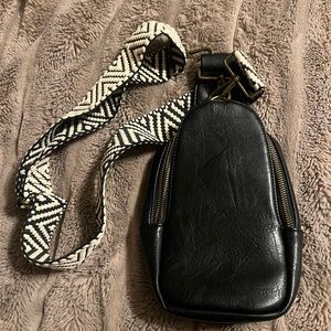 Pink Lily Black Crossbody Bag with Patterned Strap